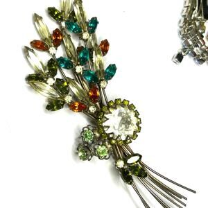 Brooch Green Amber Silver Estate Jewelry Pin O30